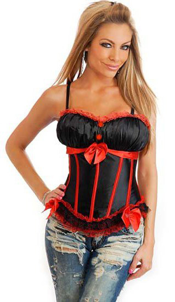 8899 black+red Dropshipping Women intimates sexy lingerie satin corset wholesale retail