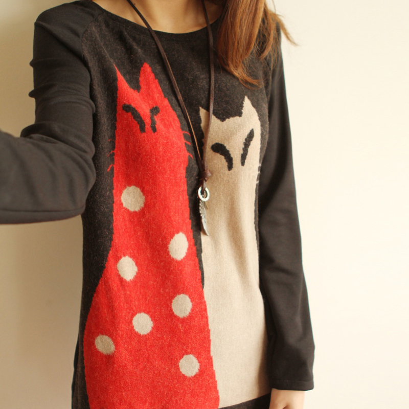8910 - 0.28 2012 loose lovers cat patchwork t female sweater