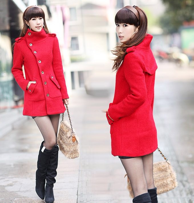 8919 winter hot-selling fashion stand collar buttons woolen overcoat 3