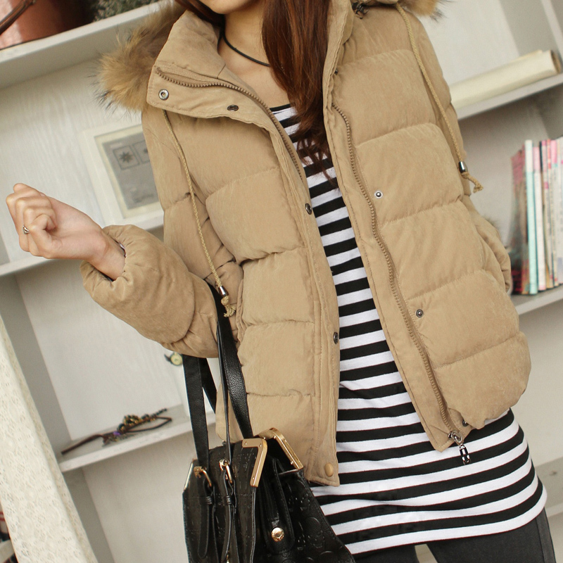 8931 - 0.61 2012 fur collar with a hood thermal thickening wadded jacket outerwear female