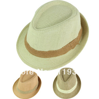 8pcs/lot Fashion Men's Solid Fedora For Summer New Arrive now Natural linen fedora