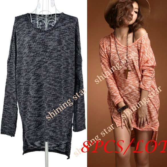 8pcs/lot Hot Selling Women Heart-shape Collar Knitting Shirt Irregular Hem Sweaters Black/ White/ Orange 10076