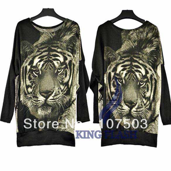 8pcs/lot New Fashion Women's Batwing Jumper Tiger-Print Long Sleeve Sweater Tops 2 Colors free shipping 7700