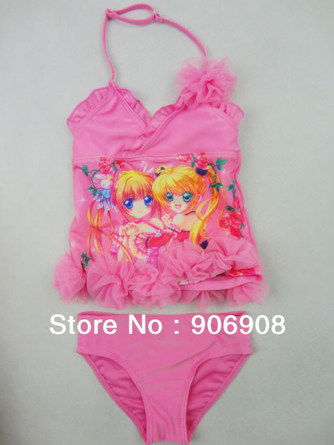 8set/lot free shipping kids children swimwear bikini tankini Rose pattern  pale pink swimmers swimming bathers
