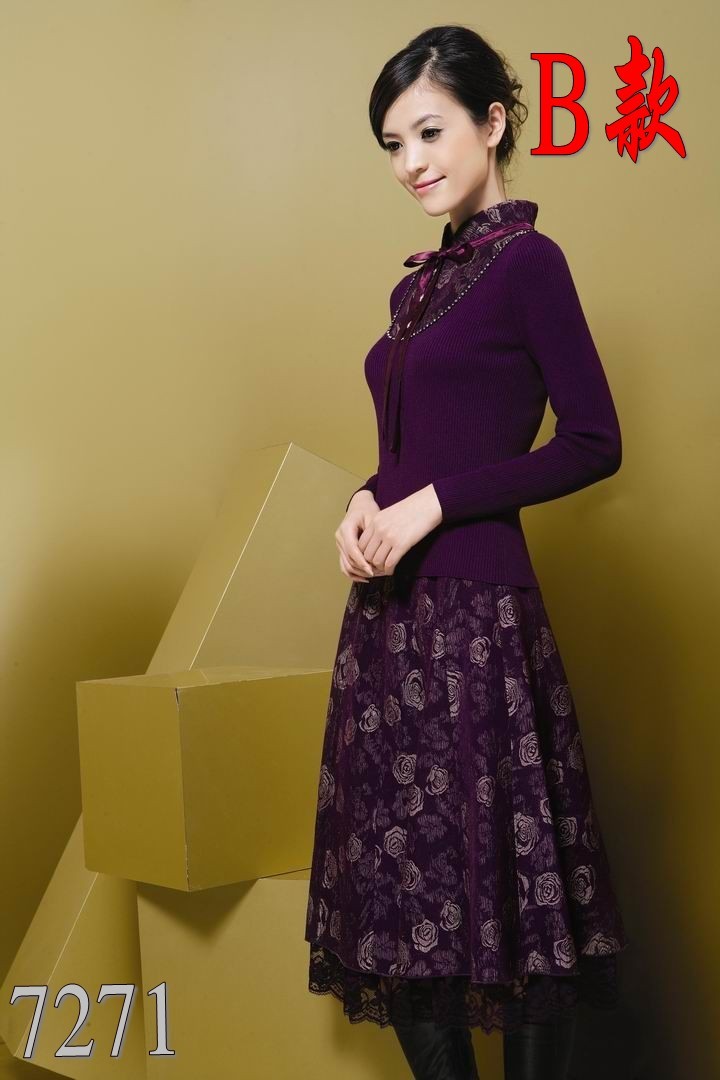 9 2013 autumn new arrival women's elegant long-sleeve slim gentlewomen sheep wool knitted one-piece dress Free Shipping