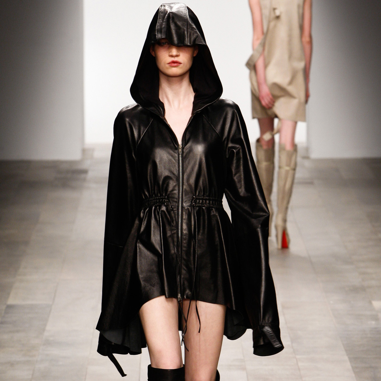 9.25 big motorcycle street taste cool loose with a hood zipper leather clothing outerwear autumn trench 9517