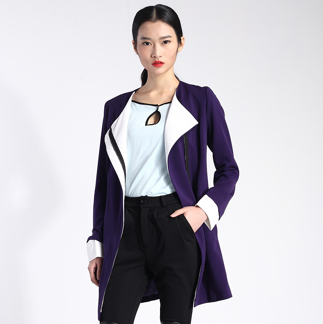 9.25 large modern casual turn-down collar fashion purple all-match brief slim outerwear trench 9516