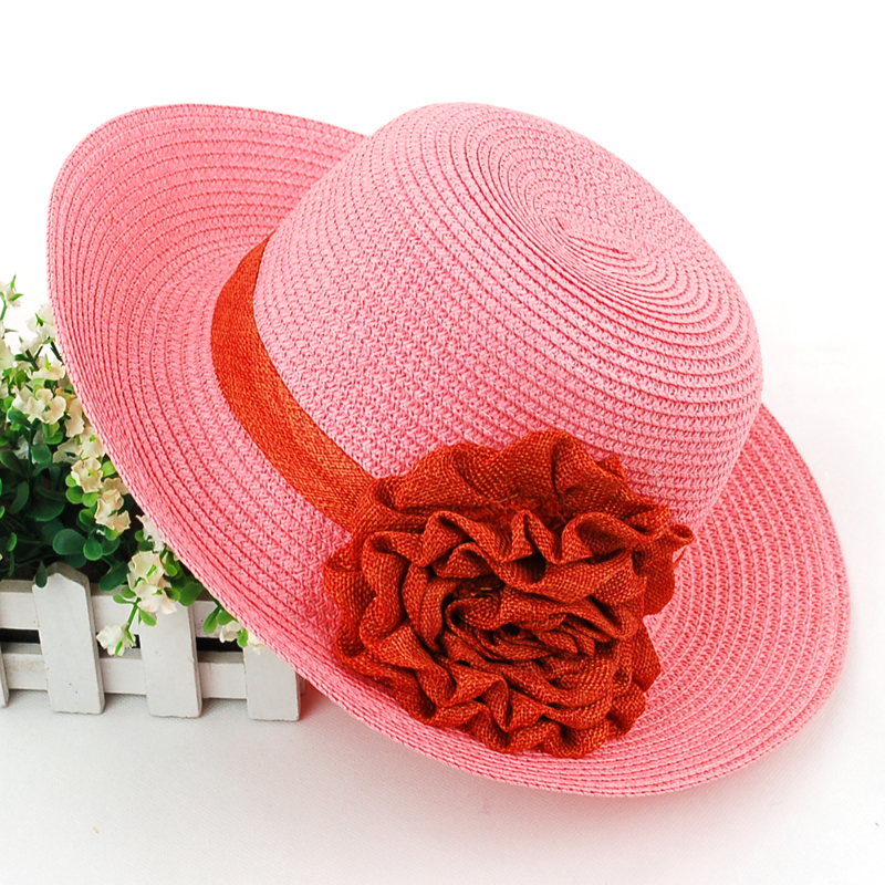 9.9 women's summer flower sunbonnet large brim strawhat dome straw braid beach hat
