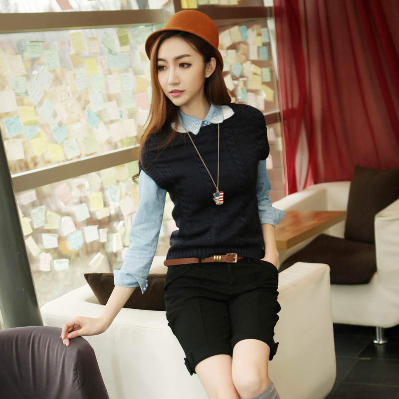 9 sleeveless wool o-neck solid color 2013 spring sweater 24sc6311 three-color Free shipping