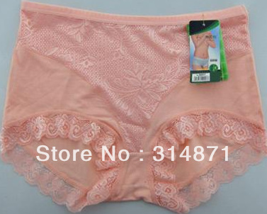 9007 plus size high waist bamboo fibre panties women's lace trigonometric trunk