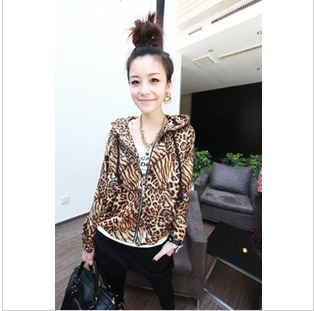 9010 2012 autumn outerwear fashion leopard print sweatshirt zipper outerwear short jacket