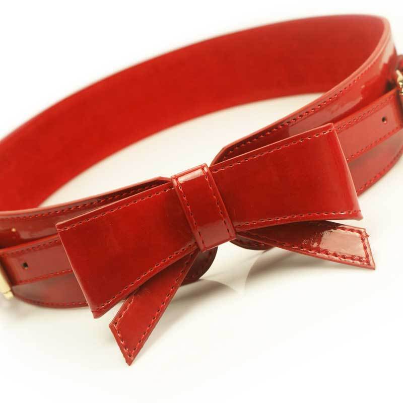 909 5.4 japanned leather pigskin fashion beautiful bow decoration women's coat one-piece dress all-match wide belt a