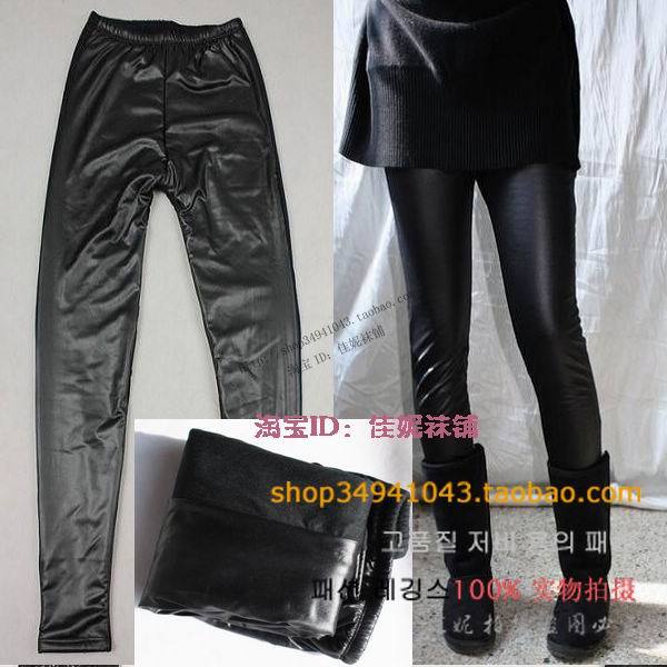 9095 - faux leather after cotton patchwork quality mink velvet double layer thermal legging