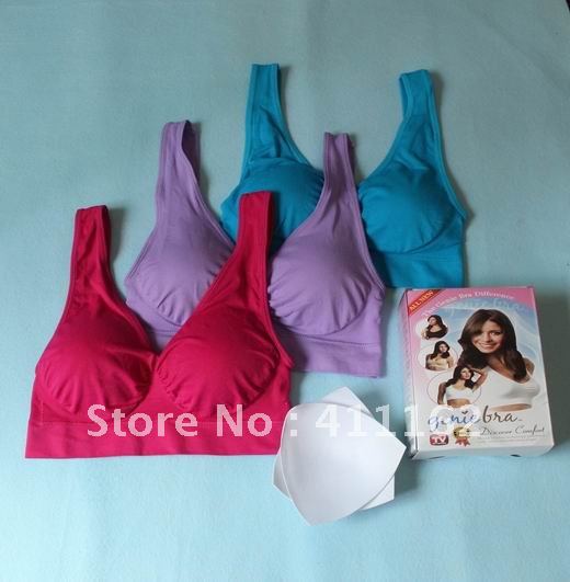90pcs/lot=30 boxes(3pcs/box) EMS to AU/NZ/JP etc FreeShipping colored Genie Bra  with removal cushion pads