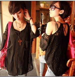 9115 2013 back full lace chiffon shirt