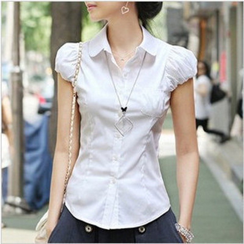 9117 2013 summer women's fashion slim puff sleeve OL outfit white short-sleeve shirt