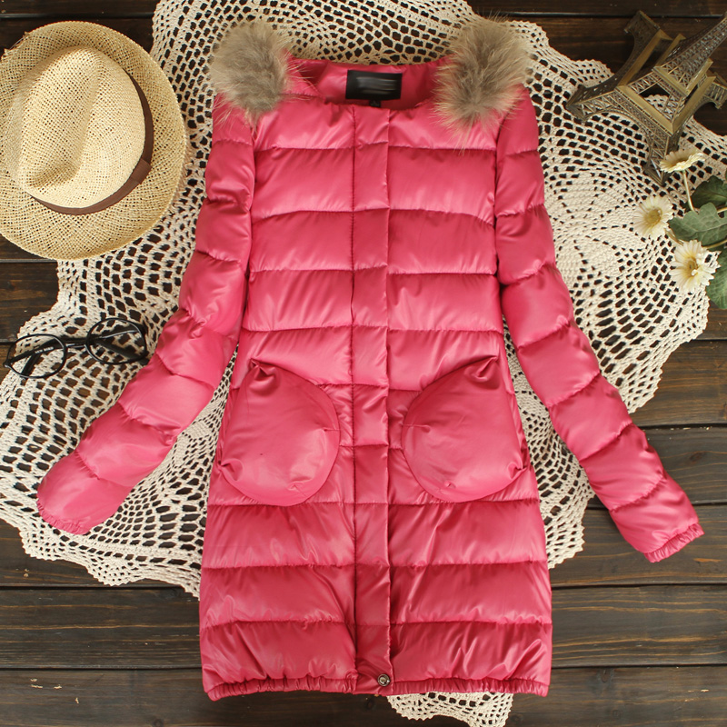 9203 - 0.88 2013 autumn and winter slim medium-long PU wadded jacket outerwear muffler scarf female Free Shipping