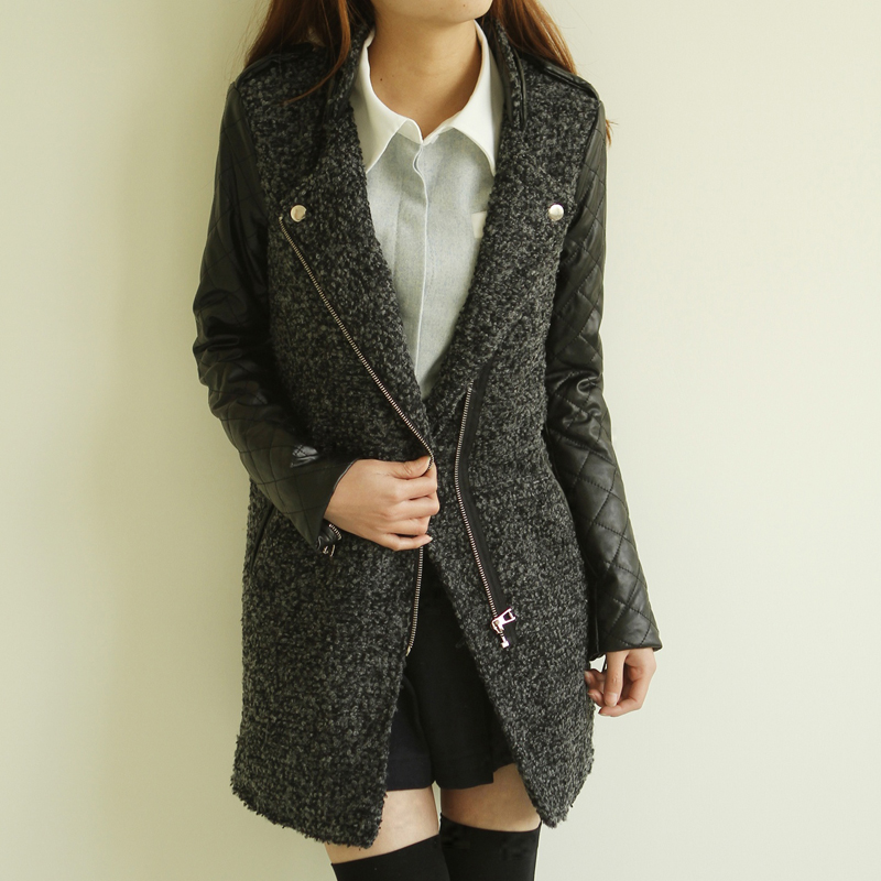 9221 - 1.1 2012 elegant slim patchwork tweed fabric cotton-padded thick overcoat outerwear