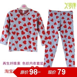9280 female child yarn dyed 100% cotton child thick underwear set autumn underwear