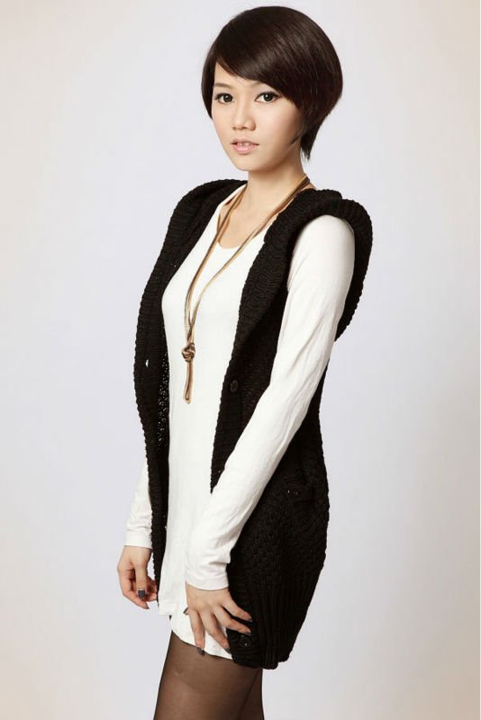 9287 Ladie's Knitted Vest Sweater Vest 100% Cotton Long Waistcoat Vest Knitting Cardigan Sweater all-match Free Shipping!