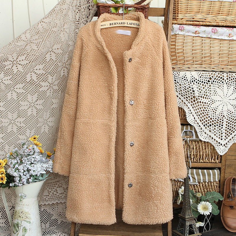 9305 - 0.77 2012 o-neck double faced artificial berber fleece long design wadded jacket outerwear