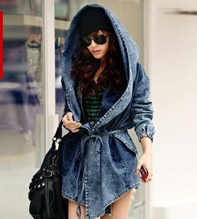 9409 autumn lacing hooded slim waist trench