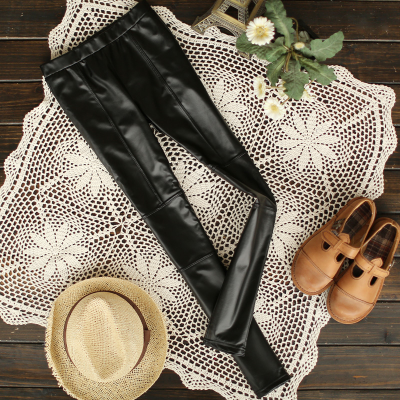9469 - 1231 - 017 small fashion brief all-match velvet basic leather pants trousers