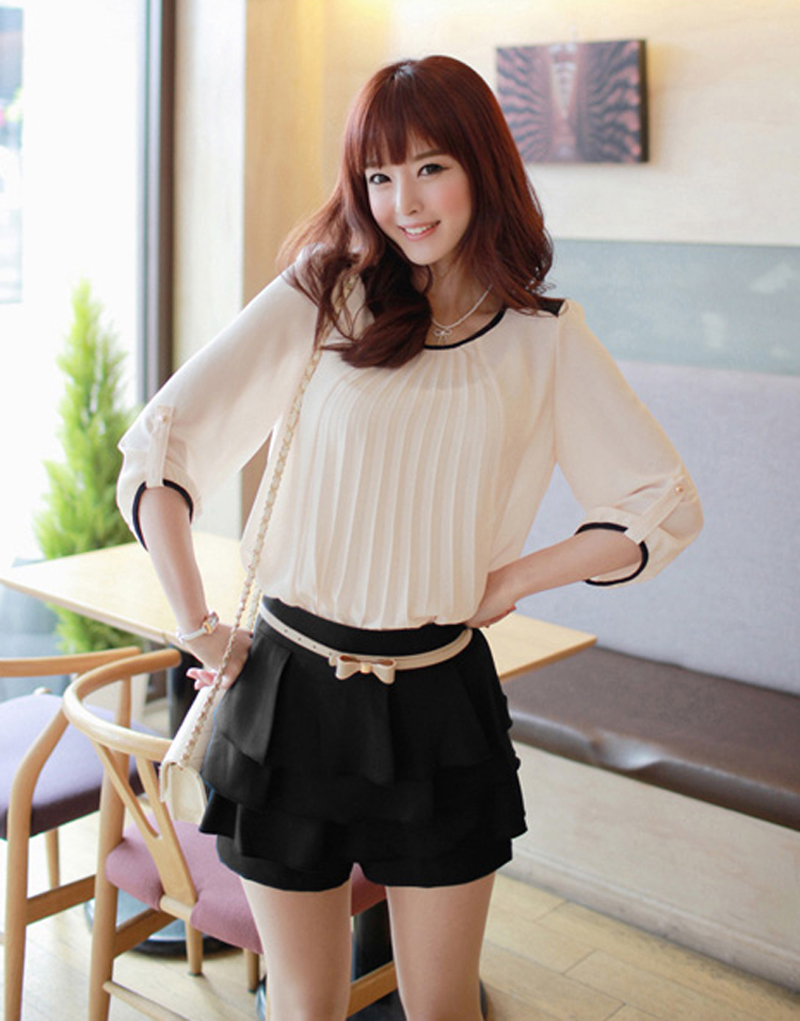 9531 2013 sweet elegant white chiffon o-neck t shirt