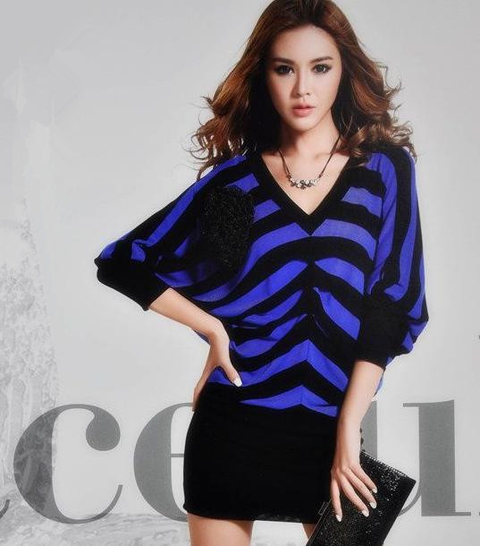9621 New style sexy dresses Korean fashion rose, stripes, bat sleeve knitting mini dress women dresses free shipping