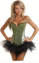 975+001 - Intimates , Shapers , Bustiers , Green Glitter Mesh Burlesque Corset with TUTU skirt