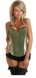 975 - Intimates , Shapers , Bustiers , Green Glitter Mesh Burlesque Corset