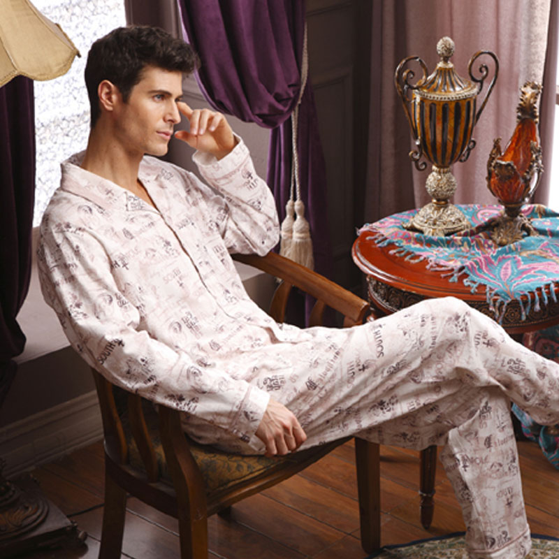 98 spring and autumn male long-sleeve 100% cotton sleep set letter casual sets lounge 6859