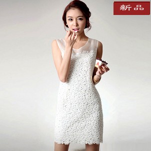9801 women's spring one-piece dress slim diamond lace slim hip sleeveless tank dress