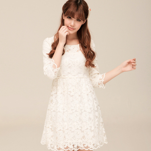 9802 spring cutout slim lace half sleeve formal dress beautiful lace one-piece dress skirt