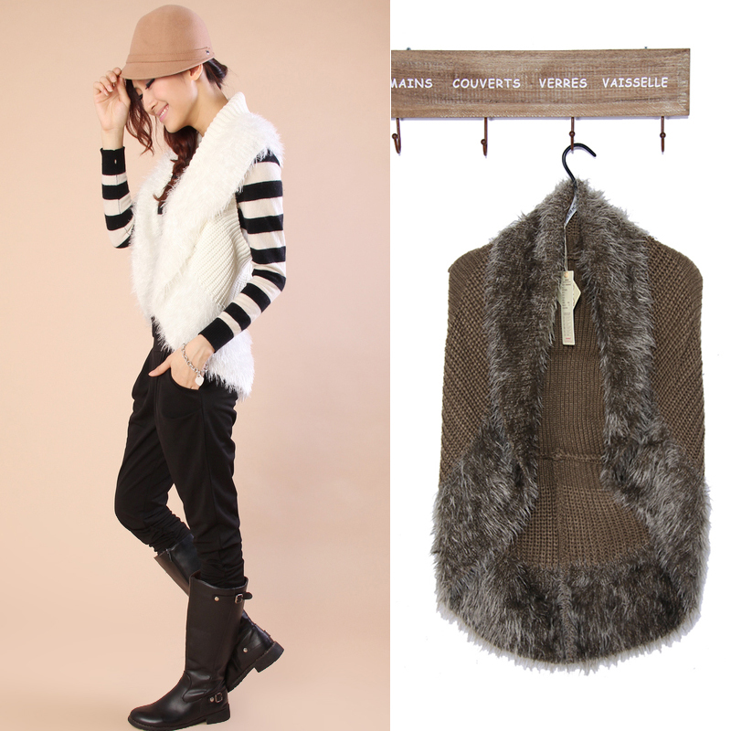 985 2011 autumn new arrival elegant fur collar solid color knitted sweater outerwear