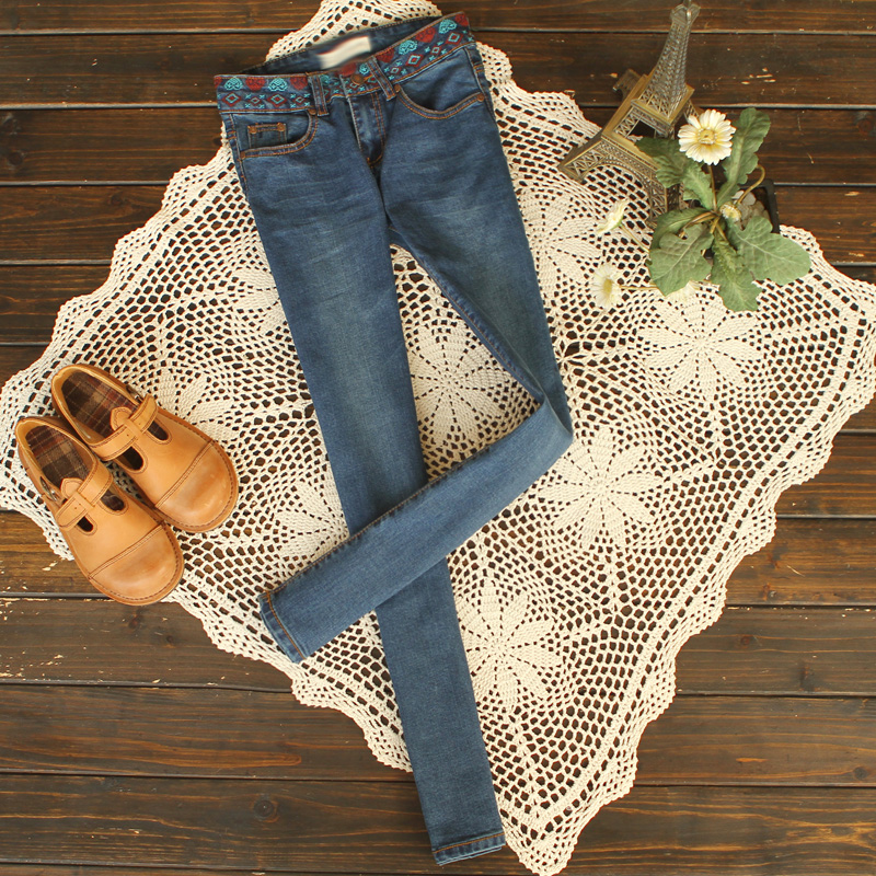 9866 - 2013 slim all-match embroidery denim pencil pants trousers 0225 female