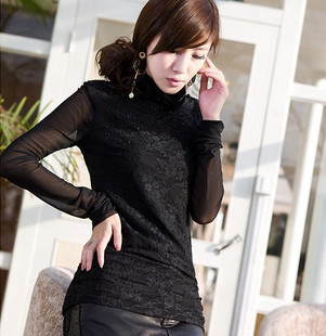 9883 high quality turtleneck lace rhinestone basic shirt