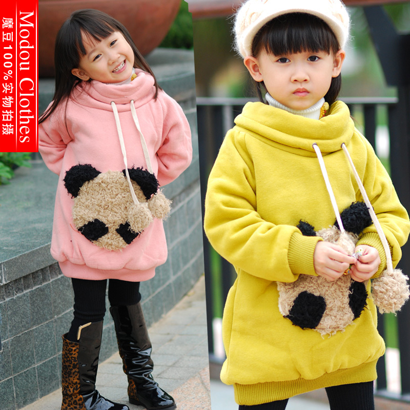 99 3 winter children's clothing - - thickening berber fleece liner plush panda long design sweatshirt outerwear