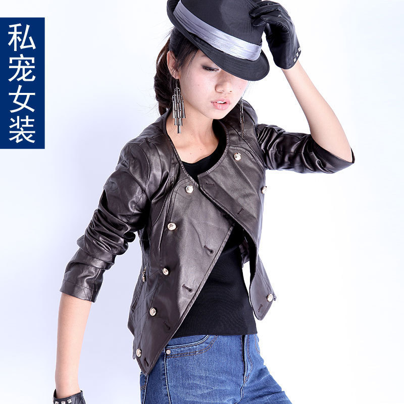99.8 long-sleeve round short design hooded leather clothing autumn and winter outerwear sw31267