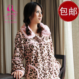 99 autumn and winter leopard print soft thermal female coral fleece sleepwear lounge