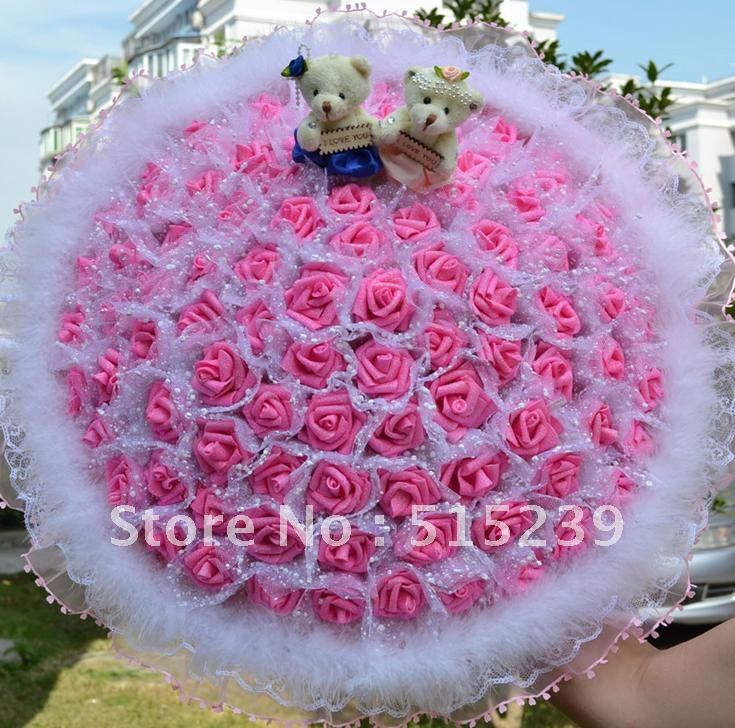 99 flower simulation creative rose cartoon bouquet sweethearts birthday gift/Wedding Bouquet/party gift+free shipping  D929