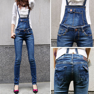 9929 vivi magazine quality denim bib pants skinny pants pencil pants suspenders