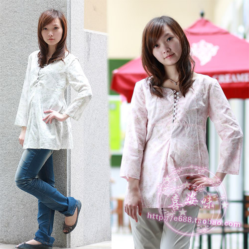 9a1204 print maternity shirt anne maternity clothing 100% cotton half sleeve maternity top