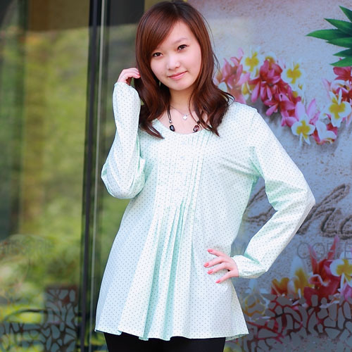 9a1205 green o-neck 100% cotton maternity shirt anne long-sleeve autumn maternity clothing maternity top