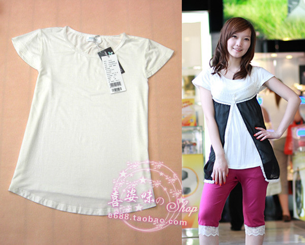9a1501 summer maternity basic shirt white laciness o-neck short-sleeve anne maternity t-shirt