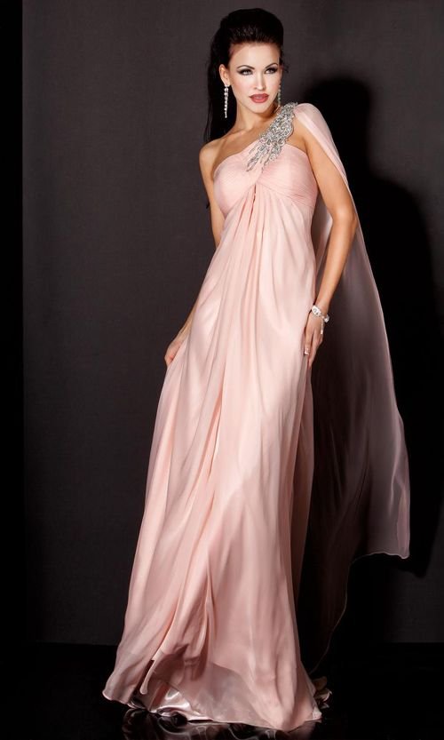 A-64 New Style Organza One Shoulder Ruffle Pink Celebrity Dress