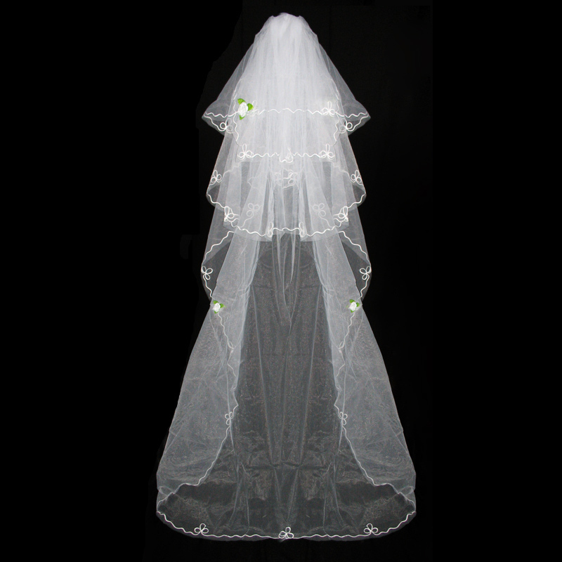 A bridal veil bridal veil wedding dress veil flower design long 011 white