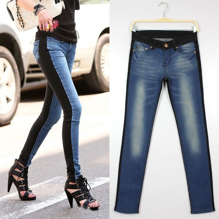 A free shipping Autumn patchwork tight personalized skinny pants jeans thin sexy pencil pants women's