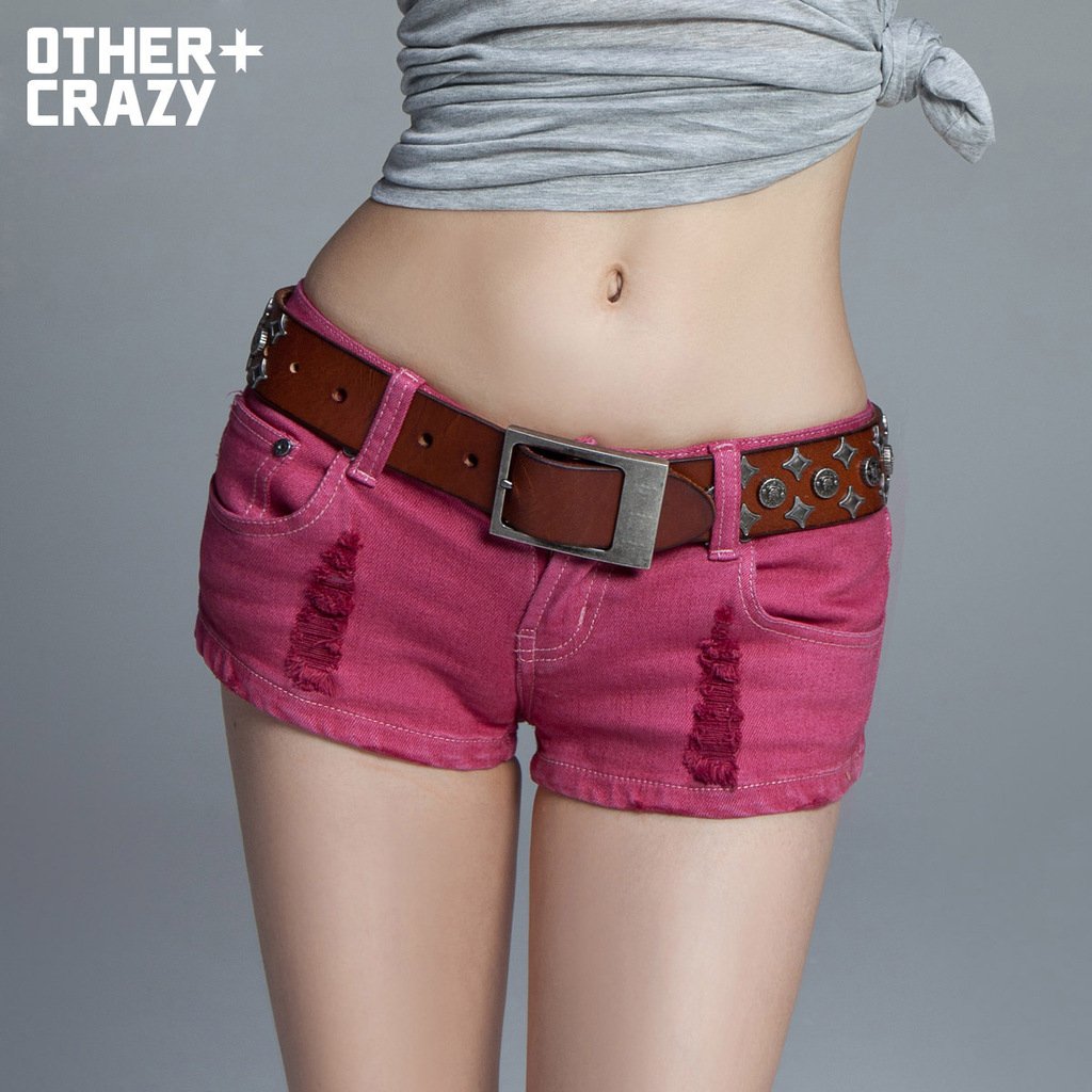 A free shipping Othercrazy summer water wash distrressed ultra-low-waisted sexy denim shorts female 25f1202