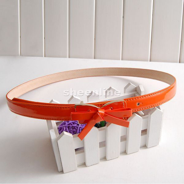 A Freeshipping Sheeline fashion black-and-white orange red paint bow decoration genuine leather gentlewomen all-match strap belt